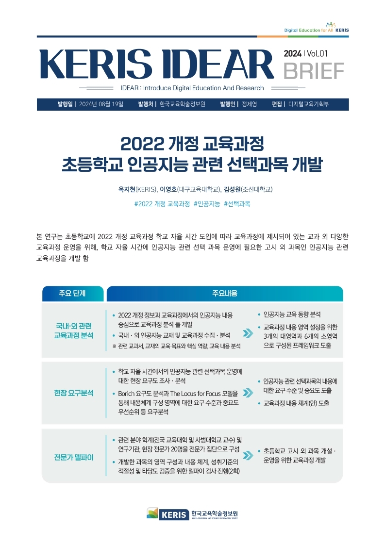 [Vol.01]  2022 개정 교육과정 초등학교 인공지능 관련 선택과목 개발 BRIEF